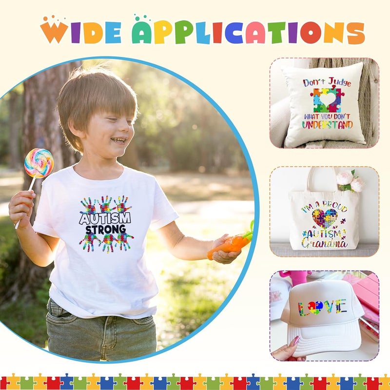 Tintnut Puzzle Pieces Heat Transfer Vinyl - 10 Sheets 10x12 Inch Autism Awareness Puzzles Craft Cutter HTV Vinyl Rainbow Color Pattern Printed Iron on Vinyl for Silhouette Cameo or Cricut - Image 5